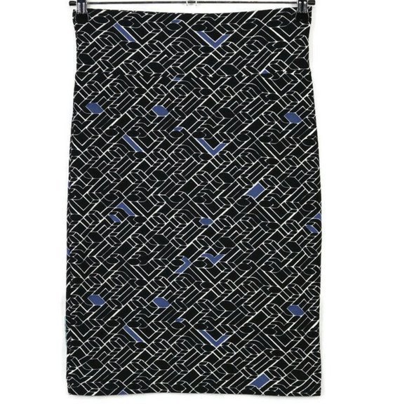 LuLaRoe Cassie Pencil Straight Skirt Black‎ White Blue USA Pull On S Small - Picture 1 of 11